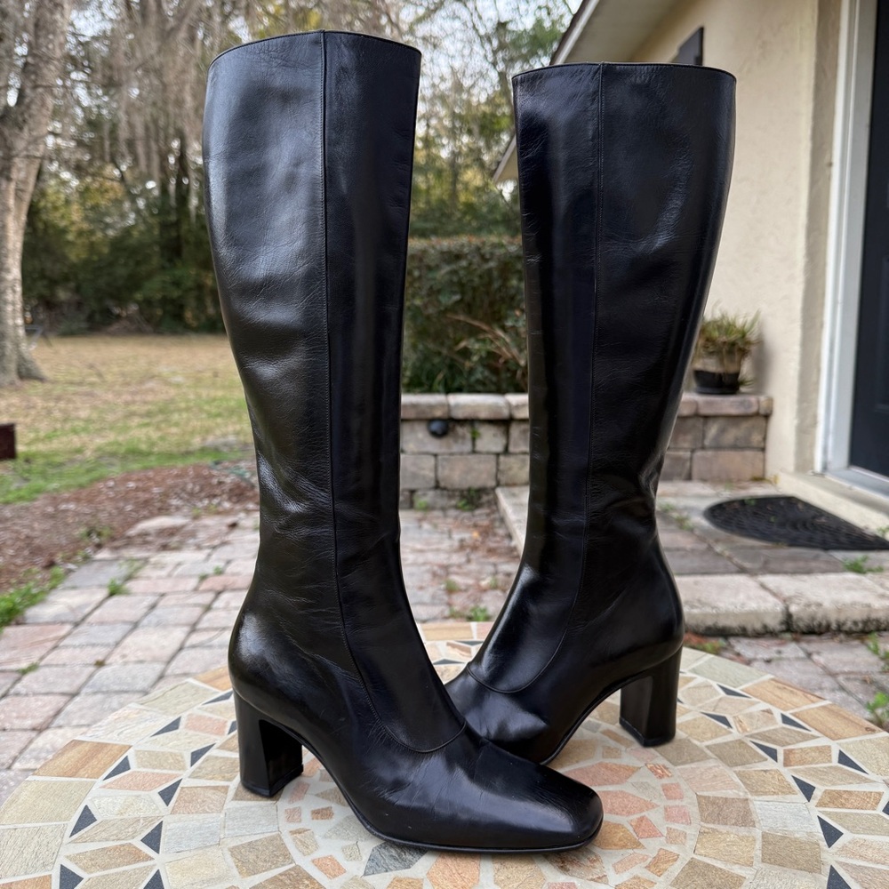 Bally Steviera Boots Black Leather Knee High Block Heel Made in Italy US 6 NWOB - Picture 3 of 13